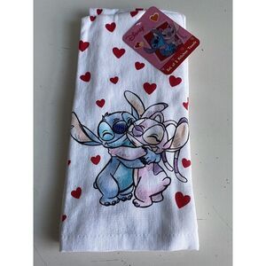 2 Pack Disney Stitch And Angel Kitchen Towels Hearts Valentine's Day Love NEW